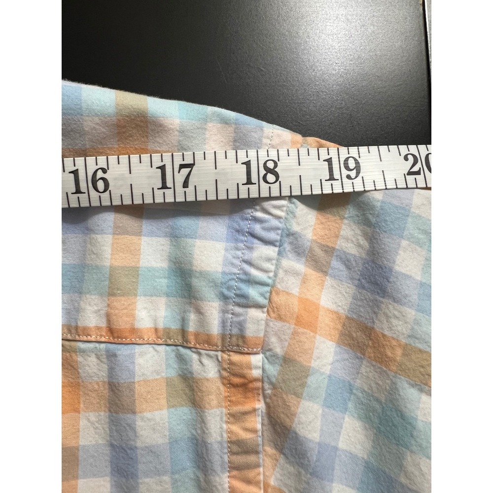 Tailorbyrd Collection Mens XL Short Sleeve Gingham Button Down Shirt Blue Orange - Picture 8 of 10